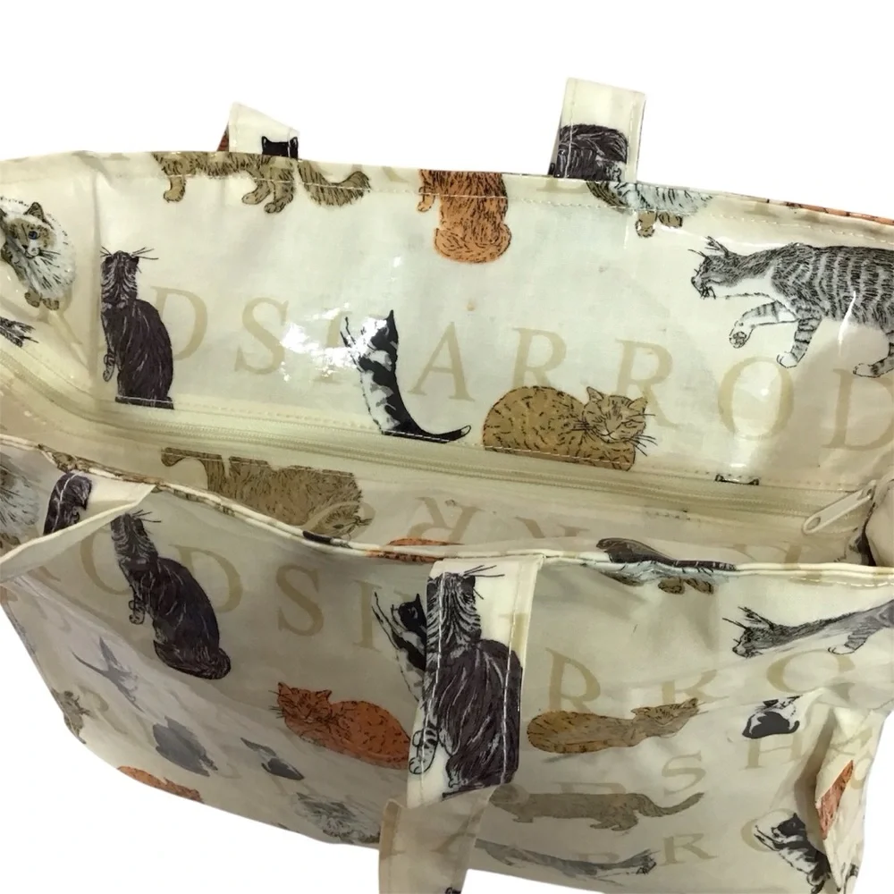 Harrods Cat Print Tote Bag - Cream and Multicolor
